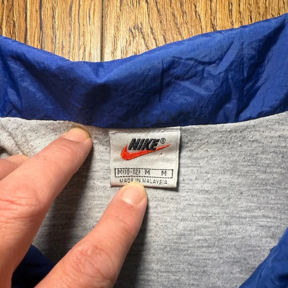VTG 90s Nike Windbreaker Jacket Blue Yellow Stripe Full Zip Youth Medium M 10-12